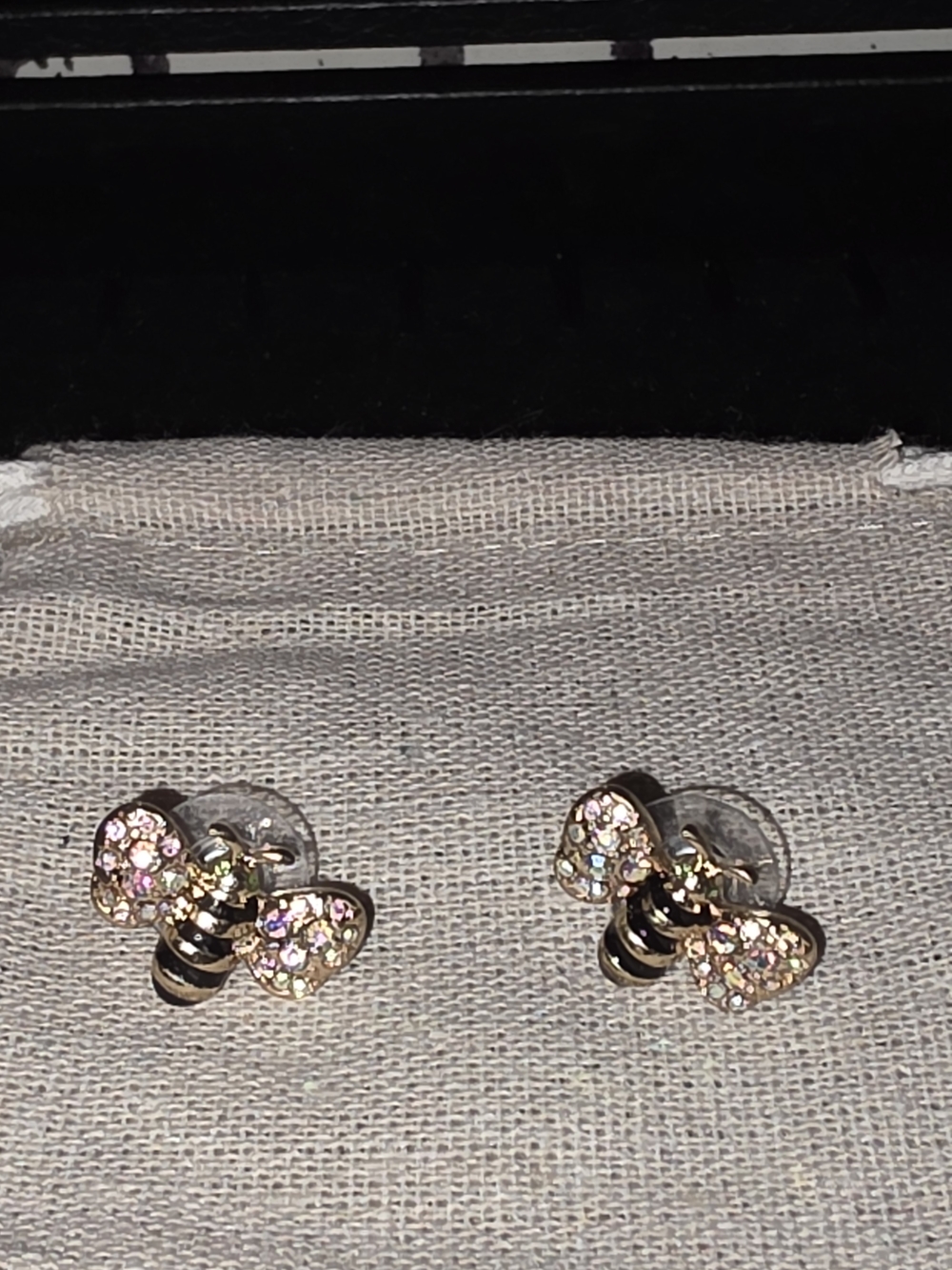 Betsey Johnson Gold Bee Earrings with Pink and Clear Crystals